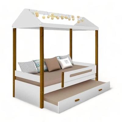 Cama Solteiro Auxiliar Sara com Led em MDF MDP Branco Movelaria Decor