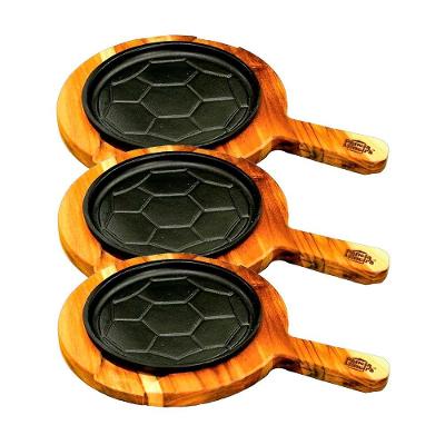 Kit 3 Chapas para Petisco 3Xe5007Fumil Ferro Fundido Copa 2022 com Suporte Madeira Fumil