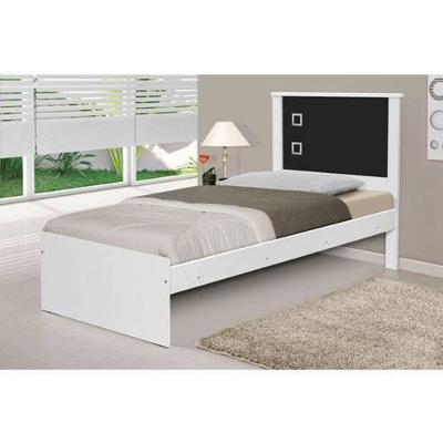 Cama Solteiro Barcelona Flex Color Estrutura MDF MDP Branco Preto Tebarrot Moveis