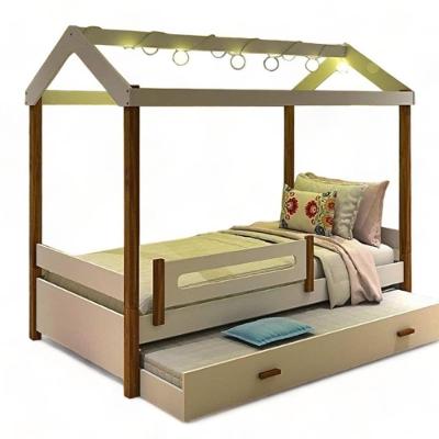 Cama Solteiro Eliz com Led e Cama Auxiliar MDF Branco Movelaria Decor