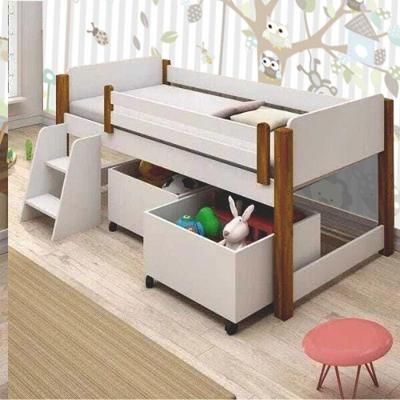 Cama Infantil Naty com Escada e Baus em MDF Branca Mel Divaloto Móveis