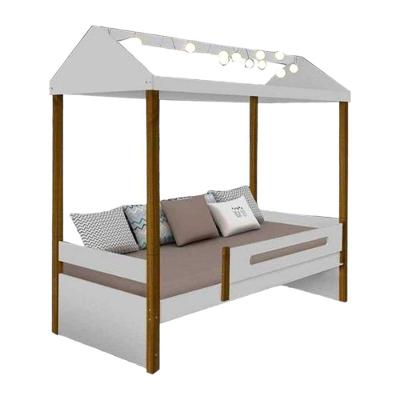 Cama Solteiro Sara com Colchão Luz de LED MDF Branco Movelaria Decor