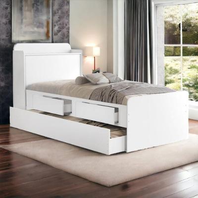 Cama Solteiro Tamires com Auxiliar Baú e 2 Colchões Estrutura Madeira Branco Vj Móveis