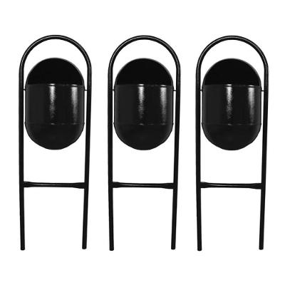 Kit 3 Lixeira Portugal Fechada Chapa Parque Calçada Rua 25L Preto Fixação no Chão Santa Edwirges