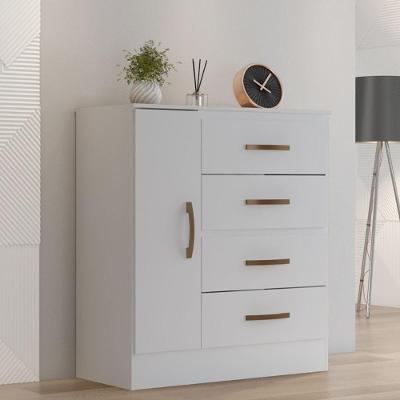 Cômoda Lite 4 Gavetas 1 Porta MDP Branco para Quarto Móveis Leão
