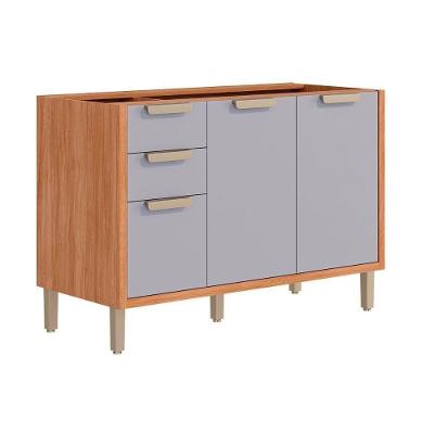 Gabinete para Pia Cozinha Estela 2 Portas 3 Gavetas 120cm Cinamomo-platina MGM