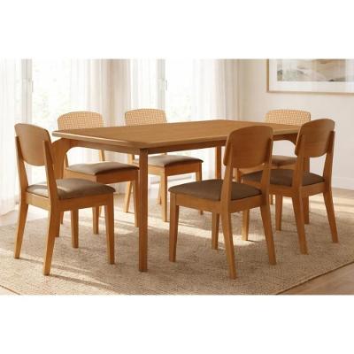 Conjunto de Mesa Londrina 6 Lugares Tampo Curvo em MDF Suede Capuccino Móveis Rufato