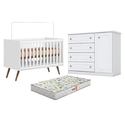 Berço Americano Q Encanto 3820 Retrô com Colchão Incluso Branco Acetinado Qmovi