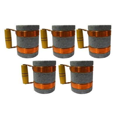 Kit 5 Canecas AF1001X5INDSJ para Chopp e Cerveja 350ML Pedra Sabao Alca Cobre Madeira Industria Sao