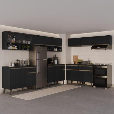 Cozinha Completa Atlanta District 18 Portas 4 Gavetas MDF MDP Preto Touch Móveis Carraro