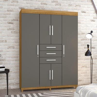 Guarda Roupa Casal Imperial Nature Alasca 6 Portas de Bater 3 Gavetas MDP Cinza Vila Rica