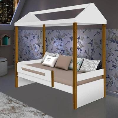Cama Solteiro Sara com Colchao Estrutura MDF Branco para Dormitorio Divaloto Moveis
