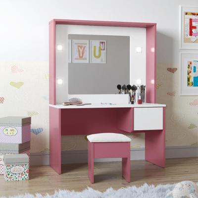 Penteadeira Infantil Diana com LED Banqueta Rosa e Branca MDF MDP Ofertamo Móveis