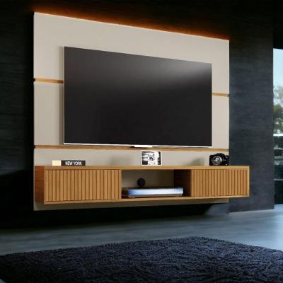 Painel para TV Âmbar 65 Polegadas 160cm Ripado Off White e Cinamomo Bechara Móveis