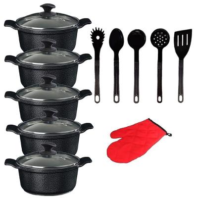 Jogo de Panelas AA1 Caçarola Alumínio Preto com Revestimento Cerâmico 16 a 24cm Javali