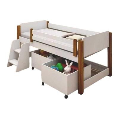Cama Solteiro Naty com Colchao Nichos Escadinha MDF Branco Mel Movelaria Decor