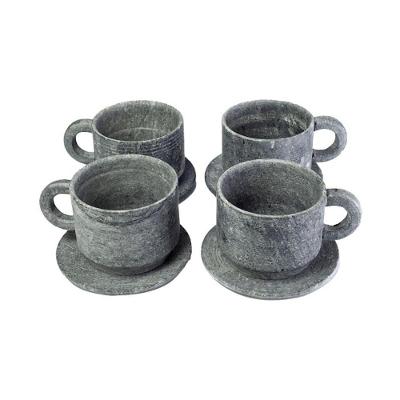 Kit 4 Xicaras de Cha com Pires 2262X4INDSJ 200ML Pedra-Sabao para Servir Bebidas Quentes Industria