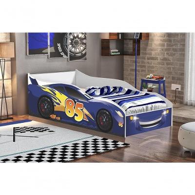 Cama Infantil Carro Blue com Grade Madeira Azul Gabrielli Moveis