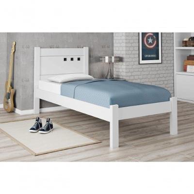 Cama de Solteiro Paola II em MDF Branco e Rosa para Colchao 88 Design Juvenil Framar