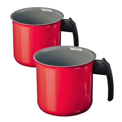 Kit Canecao Fervedor Leiteira N03 Aluminio Ceramico Antiaderente 14cm e 16cm Vermelho Javali