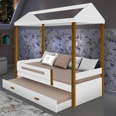 Cama Solteiro Sara com Cama Auxiliar em MDF Branco para Colchao 88x188cm Divaloto Moveis