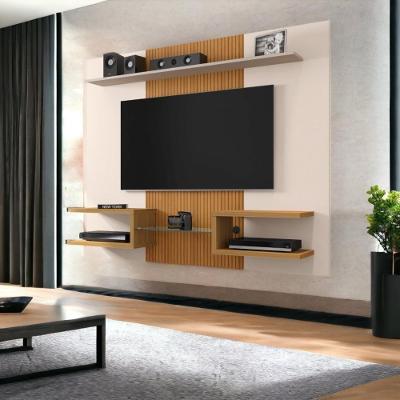 Painel para TV Atlas 55 Polegadas 163,2cm Ripado Off White e Cinamomo Bechara Móveis