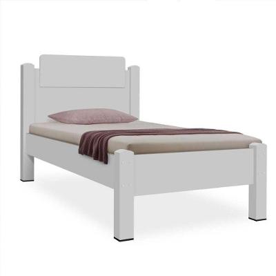Cama Solteiro Paris MDF Branco com 5o Pé Estrado em Eucalipto Gabrielli Móveis