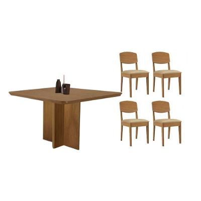Conjunto Mesa de Cozinha Berlim Curvo 90cm com 4 Cadeiras Suede Creme Móveis Rufato