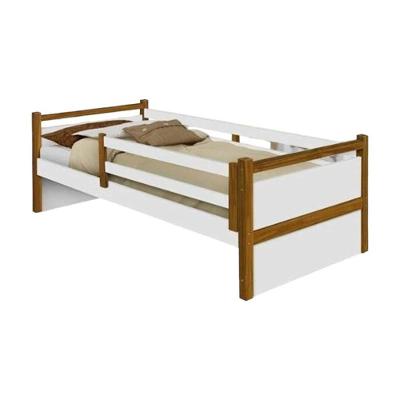 Cama Solteiro Bianca com Grade Removivel MDF Estrado Pinus Branca e Mel Movelaria Decor