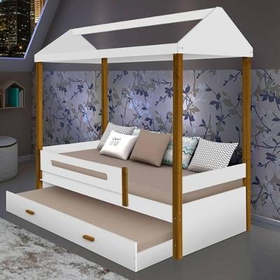 Cama Solteiro Sara com Cama Auxiliar em Mdf Branco Divaloto Móveis