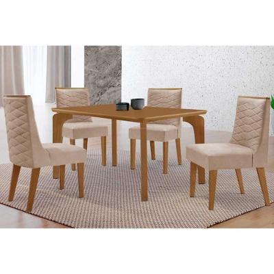 Conjunto de Jantar Londrina Curvo 4 Lugares MDF Creme 120cm Móveis Rufato