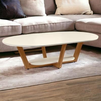 Mesa de Centro Elegance Redonda MDF Madeira 120cm Off White e Nature Tebarrot Móveis