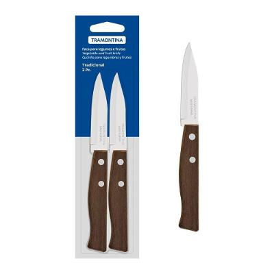 Conjunto de Facas para Legumes e Frutas Tradicional Aço Inox Cabos Madeira Natural 2 Peças
