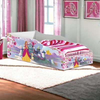 Cama Infantil Racer Solteiro Castelo MDF Rosa com Grade de Protecao Gabrielli Moveis
