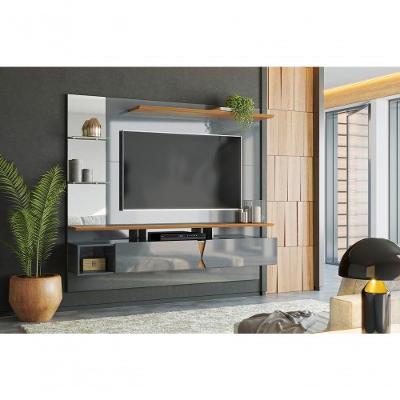 Painel para TV Intense 55" 183cm MDP com Prateleira de Vidro Cinza Perolizado e Tauari Lukaliam