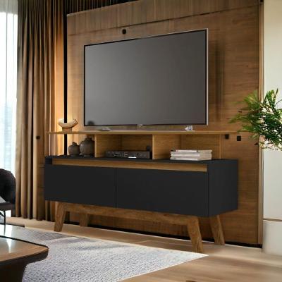 Rack com Gavetas Rubi 1,2 para Sala 120cm MDF Cinamomo e Preto Fosco Bechara Móveis