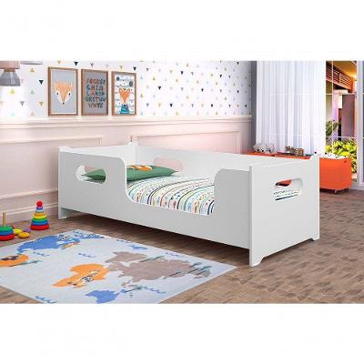Cama Solteiro Encanto Montessori Infantil MDF Branca Gabrielli Móveis