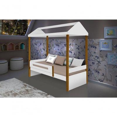Cama Casa Sara Infantil com Grade MDF Branco para Colchao 88x188cm Divaloto Moveis