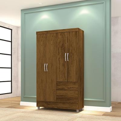 Guarda Roupa Casal Ideal Roupeiro 4 Portas de Bater 2 Gavetas MDP Imbuia Vila Rica