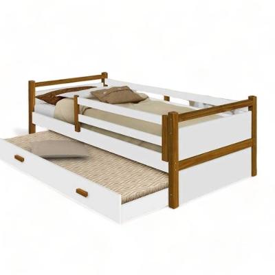 Cama Solteiro Bianca com Cama Auxiliar MDF Branco e Mel com Grade Removivel Movelaria Decor