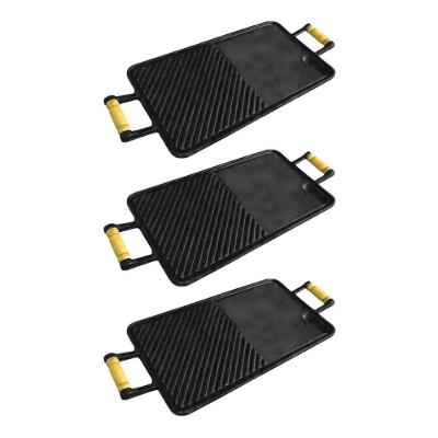 Kit 3 Chapa Lisa Frisada 0611RIGx3 Ferro Fundido 25x45cm com Alca de Madeira para Fogao e Forno