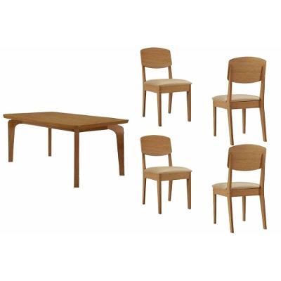 Conjunto de Mesa Jantar Londrina Curvo 4 Lugares Tampo MDF Suede Creme 120cm Móveis Rufato