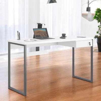 Mesa Escrivaninha Retangular Industriale 3 Gavetas MDF MDP 136cm Branco Plata Móveis