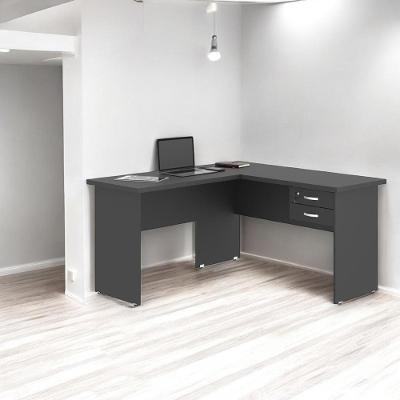Mesa para Escritório em l Helena Moderna 1 Gaveta 136cm Preto Mobiliar Home Shop