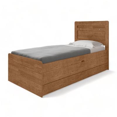 Cama Baú Solteiro Larissa com Auxiliar em MDF MDP Marrom Naturale