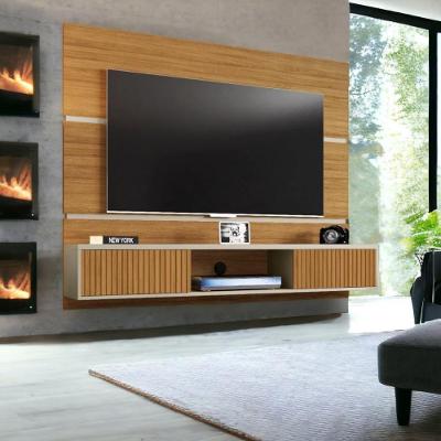 Painel para TV Âmbar 65 Polegadas 160cm MDP Cinamomo e Off White Ripado Bechara Móveis