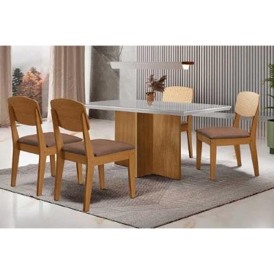 Conjunto de Jantar Berlim 4 Lugares Tampo em MDF e Vidro Naturale Off White 120cm Móveis Rufato