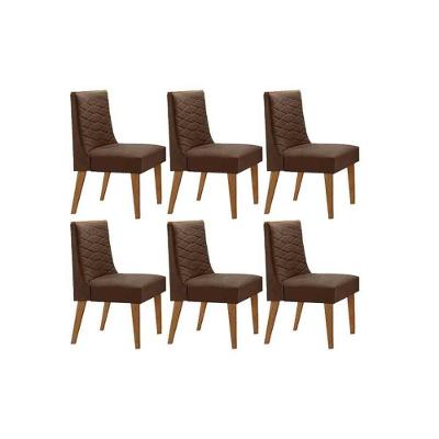 Kit 6 Cadeiras Dafne Estrutura em Madeira Suede Marrom Móveis Rufato