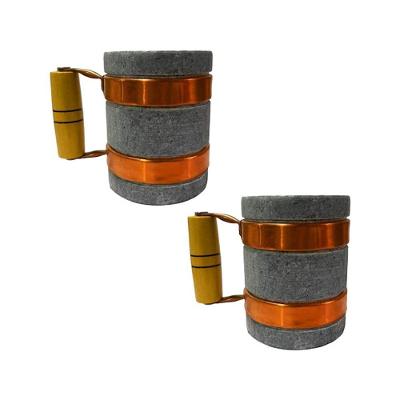 Kit 2 Canecas AF1001X2INDSJ Pedra de Sabao 350ML Alca de Cobre e Madeira para Bebidas Quentes