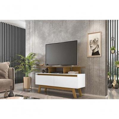 Rack Rubi 1.2 para Tv 120cm com Porta Cinamomo Branco Bechara Móveis